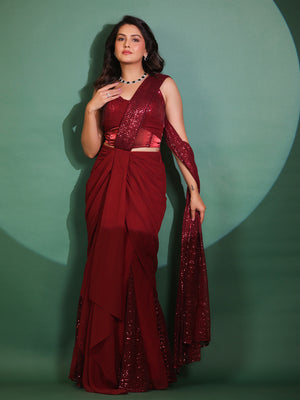 Vermilion Veil Pre Draped Saree with Blouse