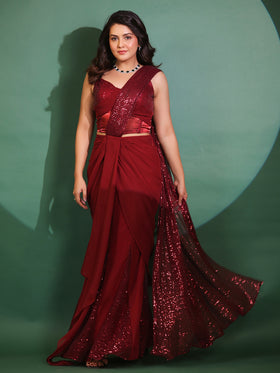 Vermilion Veil Pre Draped Saree with Blouse