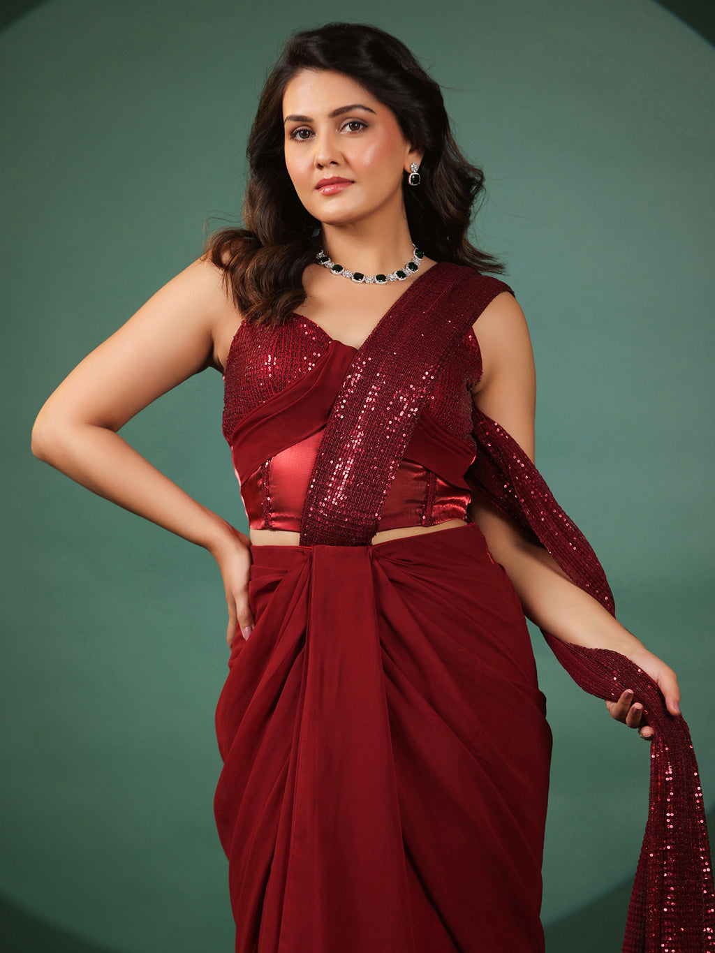 Vermilion Veil Pre Draped Saree with Blouse