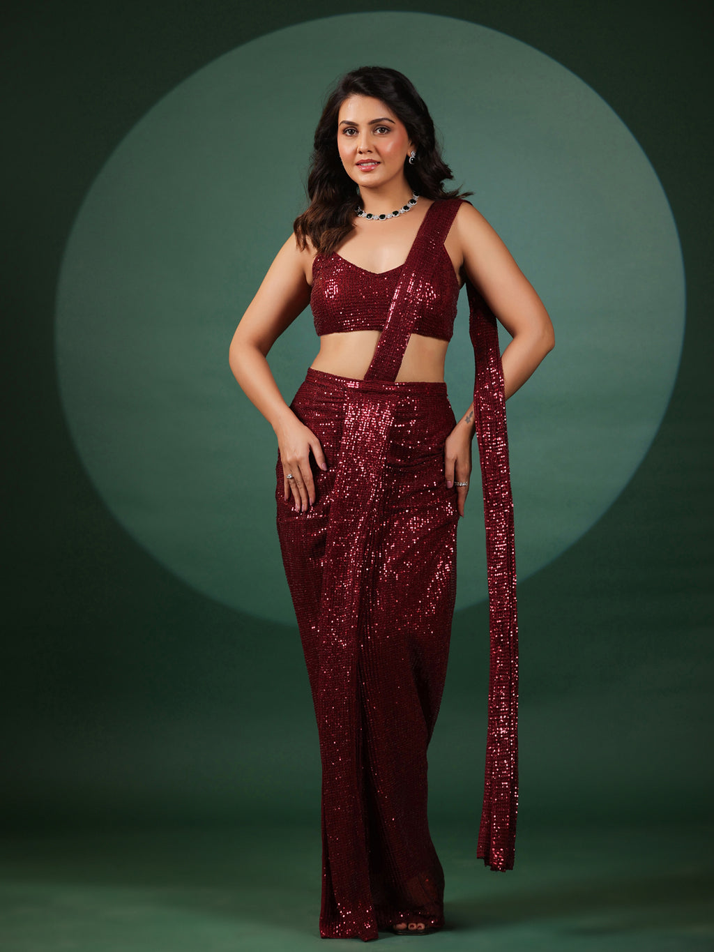 Vermilion Dazzling Pre Draped Saree with Blouse