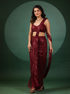 Vermilion Dazzling Pre Draped Saree with Blouse