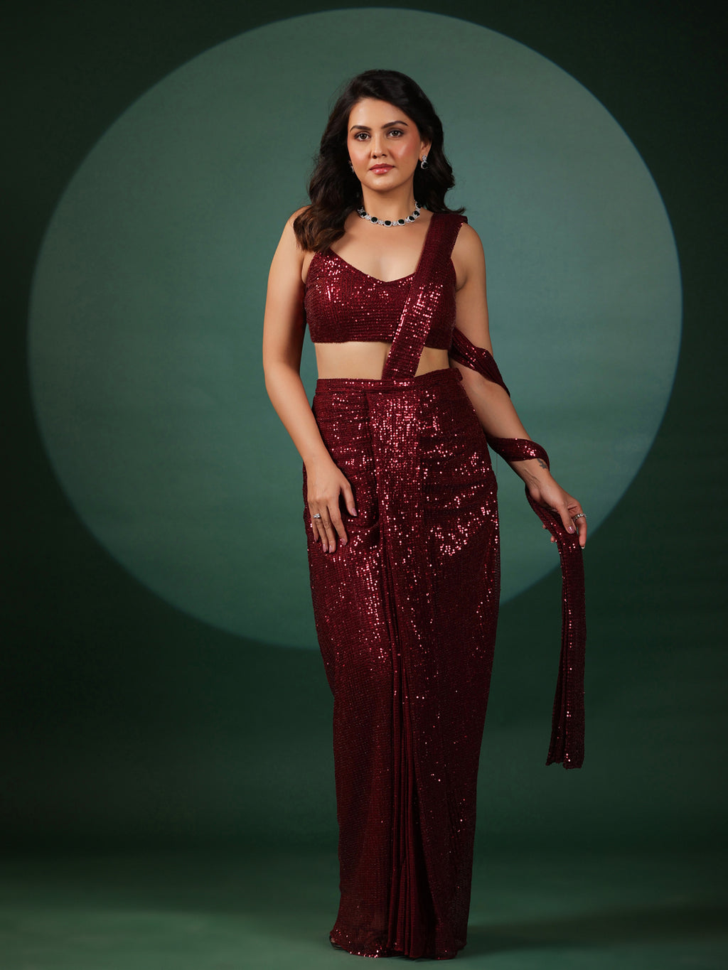 Vermilion Dazzling Pre Draped Saree with Blouse