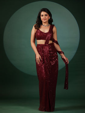 Vermilion Dazzling Pre Draped Saree with Blouse