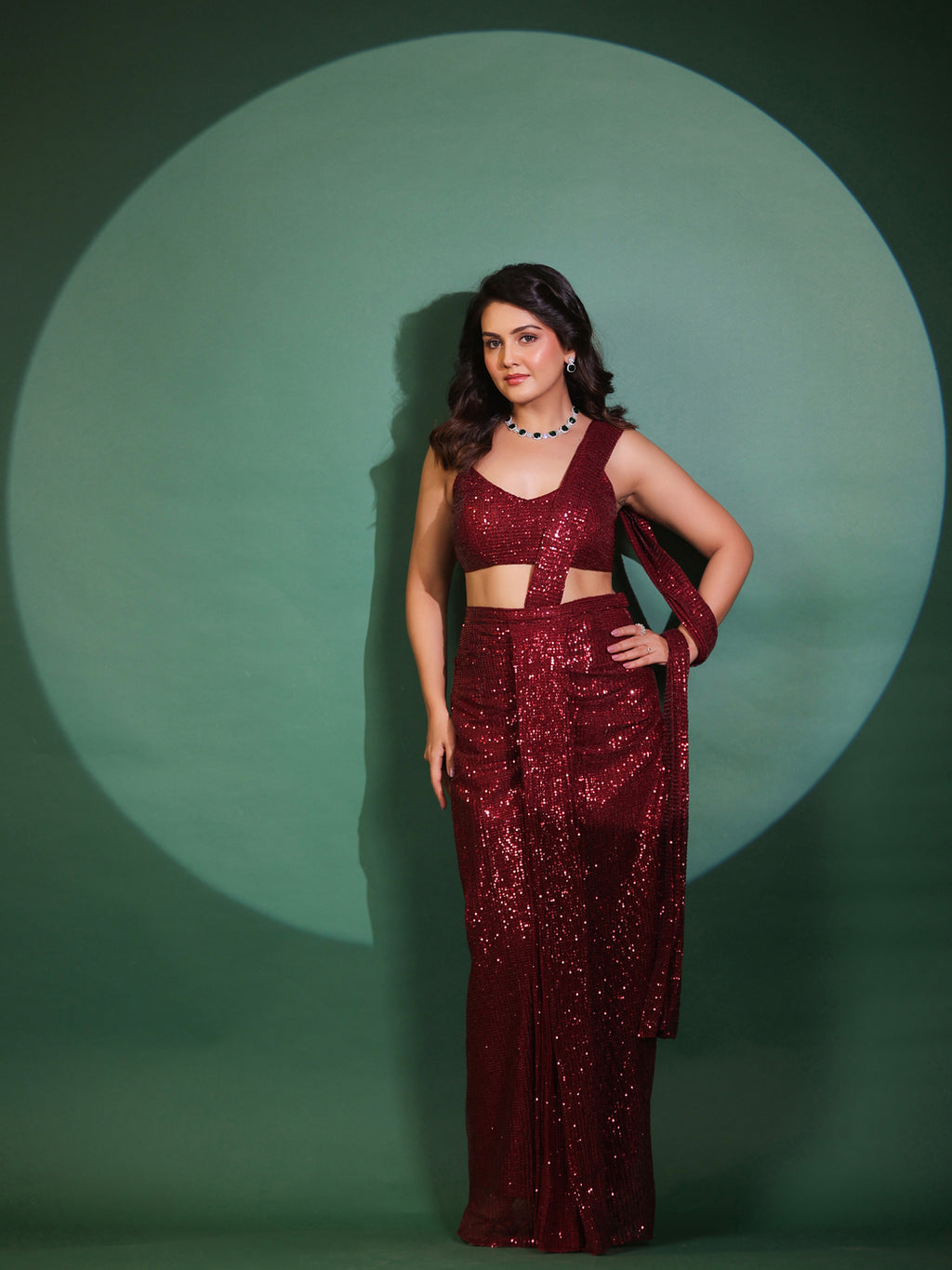 Vermilion Dazzling Pre Draped Saree with Blouse