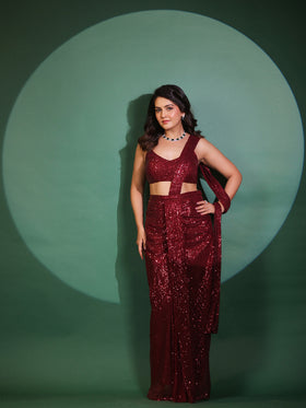 Vermilion Dazzling Pre Draped Saree with Blouse