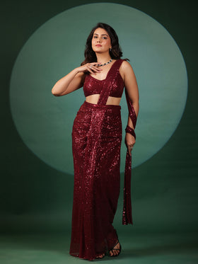 Vermilion Dazzling Pre Draped Saree with Blouse