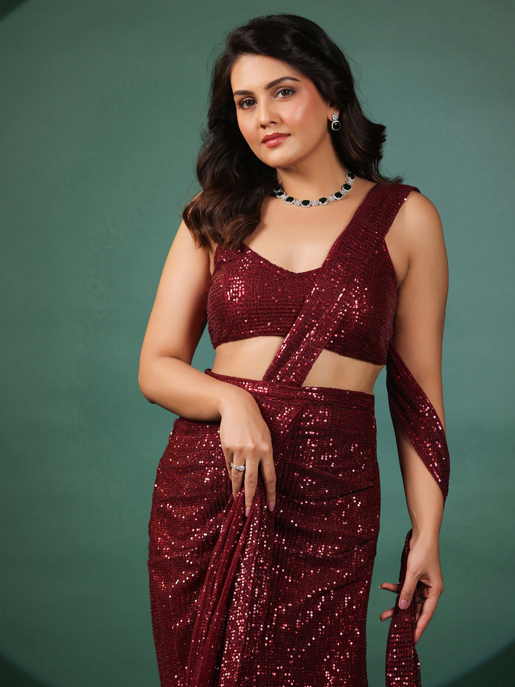 Vermilion Dazzling Pre Draped Saree with Blouse