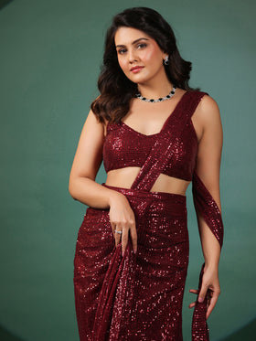 Vermilion Dazzling Pre Draped Saree with Blouse