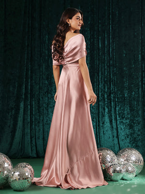 Rose Pink Twist Front Off Shoulder Gown