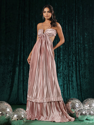 Classic Metallic Pleated Cutout Gown