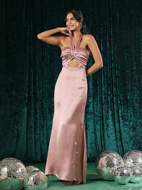 Rose Pink Twist-Front Cutout Gown