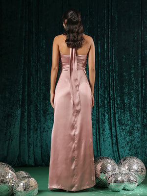 Rose Pink Twist-Front Cutout Gown