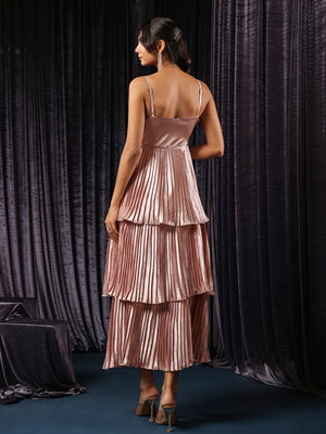 Classic Metallic Pleated Tiered Maxi Gown