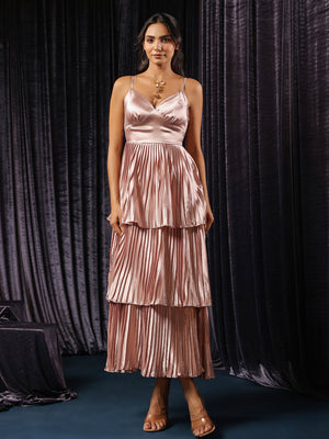 Classic Metallic Pleated Tiered Maxi Gown