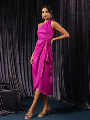 Fuchsia Knotted One Shoulder Dress