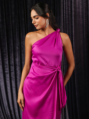 Fuchsia Knotted One Shoulder Dress