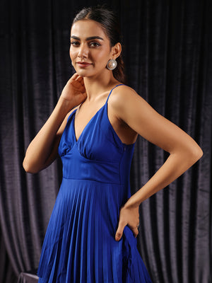 Royal Blue Pleated Tiered Maxi Gown