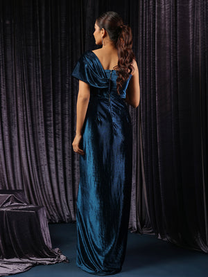 Celestial Velvet Off-Shoulder Slit Evening Gown