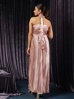 Classic Metallic Pleated Halter Gown