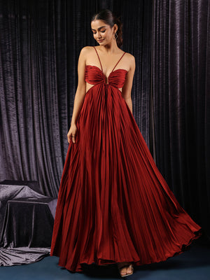 Garnet Pleated Cutout Gown