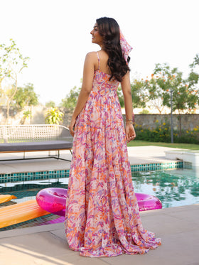 Tropical Lily Corset Tiered Maxi Dress