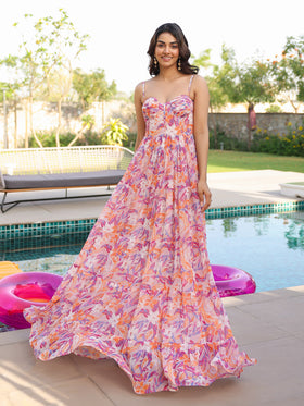 Tropical Lily Corset Tiered Maxi Dress