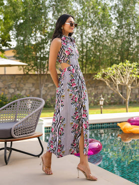 Floral Zebra Button Down Midi Dress