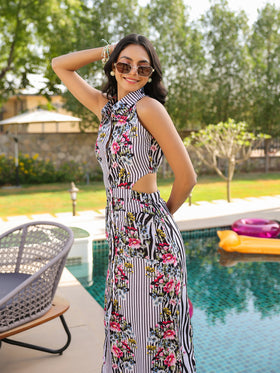 Floral Zebra Button Down Midi Dress