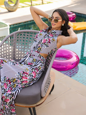 Floral Zebra Button Down Midi Dress