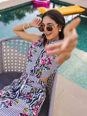 Floral Zebra Button Down Midi Dress