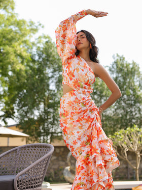 Orange Blossom One-Shoulder Ruffle Dress