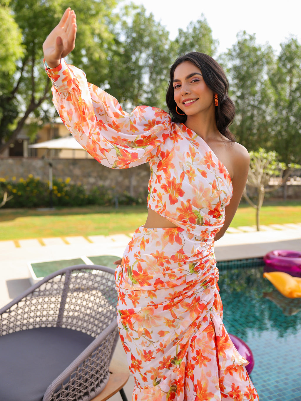 Orange Blossom One-Shoulder Ruffle Dress