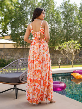 Orange Blossom Sweetheart Flare Maxi Dress