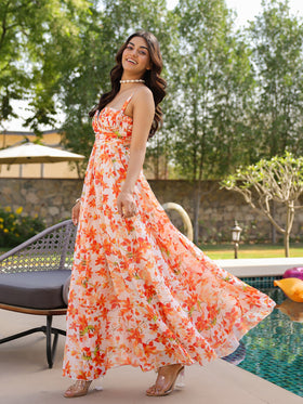 Orange Blossom Sweetheart Flare Maxi Dress
