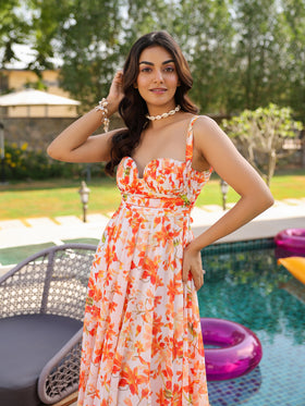 Orange Blossom Sweetheart Flare Maxi Dress