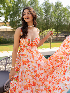 Orange Blossom Sweetheart Flare Maxi Dress