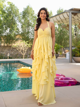 Butter Yellow Ruffled & Layered Maxi Dress