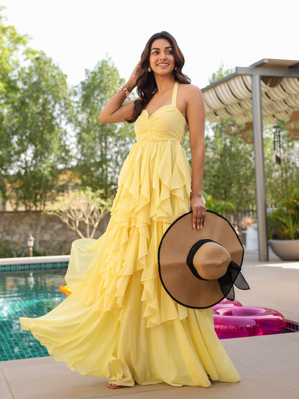 Butter Yellow Ruffled & Layered Maxi Dress