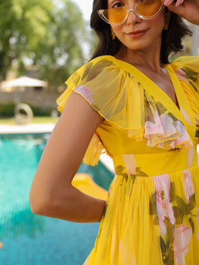 Sunshine Floral Ruffle Tiered Tulle Gown