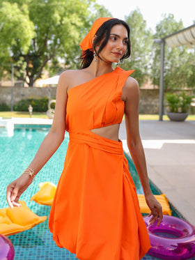 Coral One Shoulder Bubble Dress