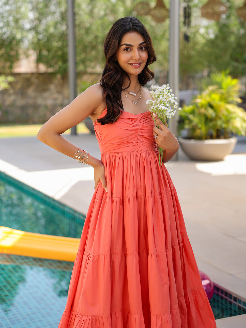 Tangerine Smocked Tier Maxi Dress
