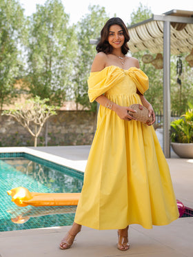 Sunshine Yellow Off Shoulder Corset Dress
