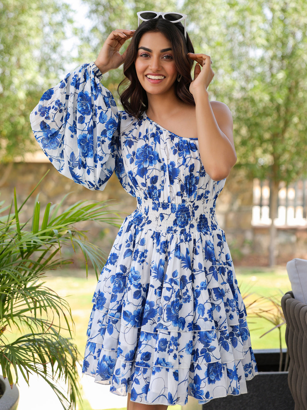 Blue Rose One Shoulder Dress