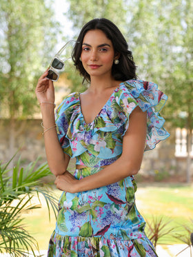 Marine Ruffle Cut-Out Flare Dress