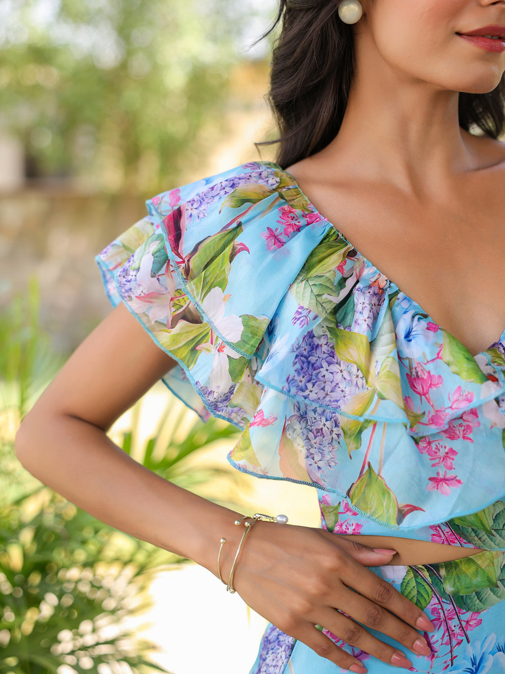 Marine Ruffle Cut-Out Flare Dress