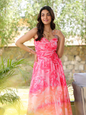 Rose Peony Ruched Midi Dress