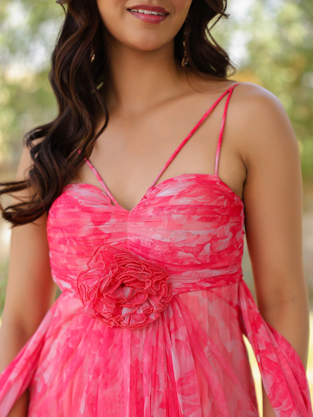 Rose Peony Tulle Trail Gown