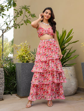 Red Hibiscus Top & Skirt Set