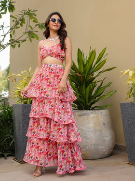 Red Hibiscus Top & Skirt Set