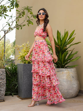 Red Hibiscus Top & Skirt Set